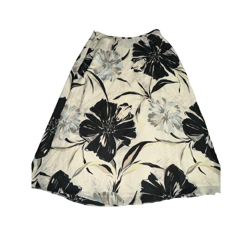 Talbots A Line Skirt Silk Floral Tropical Lined Sz 4 Knee Length garden girl